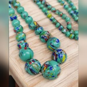 Antique Chinese Glazed Glass Speckled Beaded Necklace